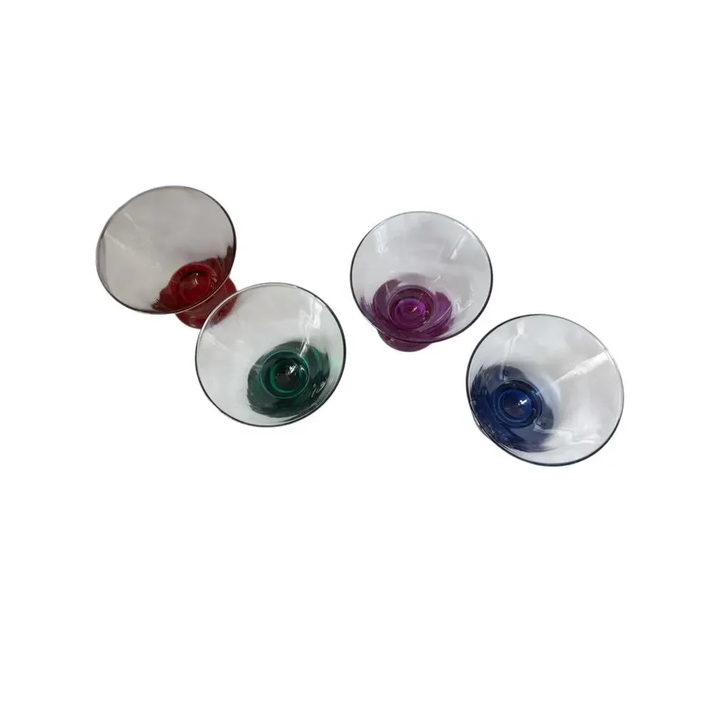 Vintage Colored Base Cocktail Glasses Set of 4 Hand Blown Style Red Green Purple